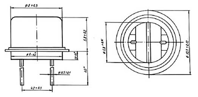 Габаритные размеры фоторезистора СФ2–6